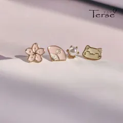 Terse 日替わりで楽しめるお得なミニピアスセット (4点入) その日の気分で 着せ替え 桜 扇子 ミニパール にんまり猫 ねこ ネコ キャット 動物 和風 日本 小さい かわいい エナメル 普段使い お出かけ イベント  お正月   sa0111a