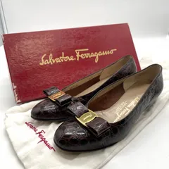 Salvatore Ferragamo サルヴァトーレ フェラガモ パンプス ヴァラ クロコダイル型押し レディース 24<!-利用不可文字-!>p ブラウン 茶 レザー 革