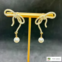 ☆ピアス リボン パール 大き目 ゆらゆら かわいい//P-10