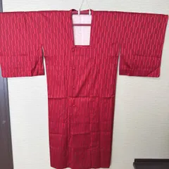 き776 朱色】昭和レトロ 道行コート 朱赤×抽象縞模様 裏地淡ピンク柄 上品なアンティーク