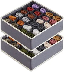 Nicheez 下着収納 ボックス 24 仕切り 布製 (グレー)