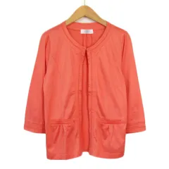 ジェイプレス J.PRESS カーディガン レース 刺繍 七分袖 M オレンジ