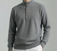 リブドニト ヘンリーネック スウェット (冬長袖、スウェット、デイリー、ユニセックス、ボタン モックネック ハイネック タートルネック)