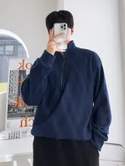 トル ジッパー付きカラー スウェット (冬トップス、デイリーウェア、柔らかいTシャツ、ユニセックス、オーバーサイズ)