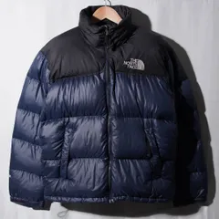 ノースフェイス THE NORTH FACE ヌプシ ダウンジャケット M 相当 表記 S ネイビー×ブラック ロゴ刺繍 700フィル テック系 オーバーサイズ ストリート Y2K 古着 Z229