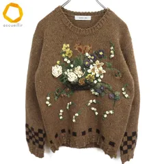 #wu カネコイサオ KANEKO ISAO ニット セーター 茶系 マルチ ウール 毛 花モチーフ フラワーバスケット コレクター レア 希少 [972714] k01のサムネイル
