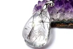 【１点物】シルバー925☆AAクリア ブラックトルマリンインクォーツ　32x22mm　ドロップ ペンダントトップ パワーストーン 天然石 _PC7983