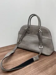 ◎【限定色グレー】M.U.L. エムユーエル　ラウンドトート　M クロコ型押し　牛革　レザー　2way