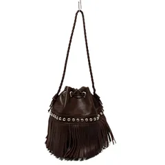 J&MDavidson(ジェイ&エムデヴィッドソン) ショルダーバッグ カーニバルL ブラウン スタッズ/フリンジ/巾着型 レザー