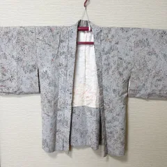 き780 レトロ羽織　淡グレー地×多色織柄　アンティーク 着物 和装 和服 羽織 リメイク素材にも