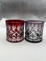 ▽江戸切子　グラスペアセット　赤/紫　01061