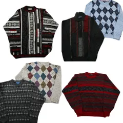 古着卸 まとめ売り 総柄 セーター 6枚セット (メンズ L ) トミーヒルフィガー アーガイル柄 ニットポロ 中古 古着 NC9748