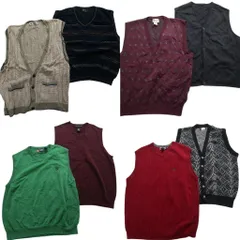 古着卸 まとめ売り ニットベスト セーター 8枚セット (メンズ L /XL ) チャップス CHAPS カーディガン Ｖネック ワンポイント 中古 NC9819