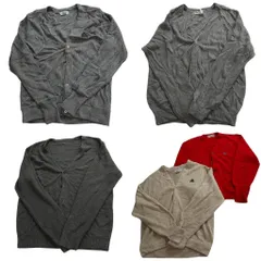 古着卸 まとめ売り アクリル カーディガン セーター 5枚セット (メンズ L ) IZOD LACOSUTE レッド グレー 中古 古着 NC9841