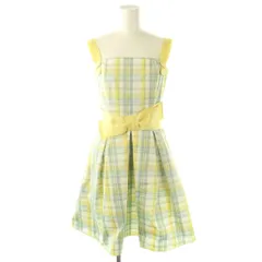 フォクシーニューヨーク FOXEY NEW YORK 30024 フレンチドレス チェック ワンピース ノースリーブ 膝丈 38 白 黄色 ライトブルー /NR ■OS