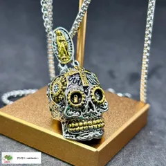 ☆スカル マリア ゴールド×シルバー 重厚デザイン ネックレス ゴシック ペンダント ユニセックス 個性派 58.5cmチェーン ロック系 ストリート系 骸骨 ドクロ 人気 カッコイイ プレゼント//N-59