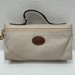 7315　LONGCHAMP　ロンシャン ハンドバッグ　ミニバッグ　ポーチ ナイロン　レザー　ベージュ系　シンプル