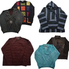 古着卸 まとめ売り 総柄 セーター 6枚セット (メンズ XL ) マルチカラー Vネック ニットポロ メキシカンパーカー 中古 古着 NC9726