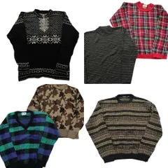 古着卸 まとめ売り 総柄 セーター 6枚セット (メンズ S ) ハーフジップ ノルディック 迷彩柄 チェック マルチカラー 中古 古着 NC9758