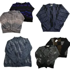 古着卸 まとめ売り 総柄 セーター 6枚セット (メンズ M ) 幾何学模様 クルーネック デッドストック フルジップ 中古 古着 NC9768