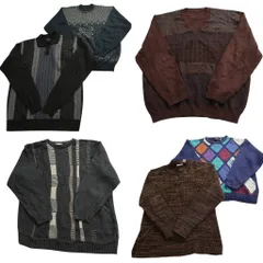 古着卸 まとめ売り 総柄 セーター 6枚セット (メンズ XL ) マルチカラー ニットポロ ストライプ Vネック 中古 古着 NC9762