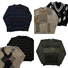 古着卸 まとめ売り 総柄 セーター 6枚セット (メンズ XL ) Vネック アーガイル柄 モノトーン クルーネック 中古 古着 NC9702