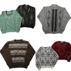 古着卸 まとめ売り 総柄 セーター 6枚セット (メンズ XL ) クルーネック Vネック フルジップ ボーダー 幾何学模様 中古 古着 NC9795