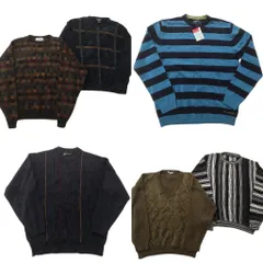古着卸 まとめ売り 総柄 セーター 6枚セット (メンズ XL ) チェック クルーネックストライプ Vネック デッドストック 中古 古着 NC9794