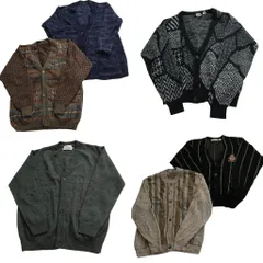 古着卸 まとめ売り 総柄 カーディガン セーター 6枚セット (メンズ S /M ) ストライプ ワンポイント ダークトーン 中古 古着 NC9856