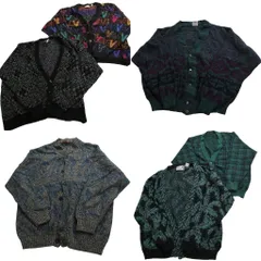 古着卸 まとめ売り 総柄 カーディガン セーター 6枚セット (メンズ XL /2XL /4XL ) チェック 幾何学模様 マルチカラー 中古 古着 NC9851