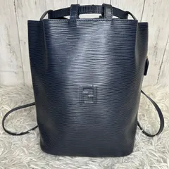 FENDI フェンディFF ロゴ　レザー ショルダーバッグ　巾着　ネイビー　エピ　レザー