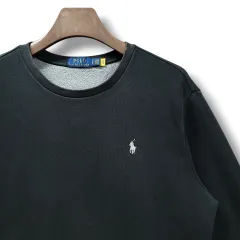L ポロラルフローレン ブラック クルーネック スウェット 起毛 トレーナー