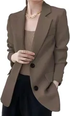 Haberry(ハベリィ) テーラード ジャケット レディース オフィス スーツ カジュアル ブレザー 無地 (ブラウン,  XL)