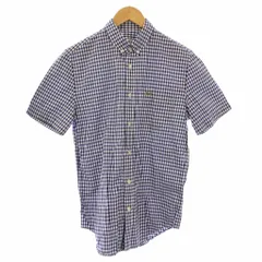 ラコステ LACOSTE ボタンダウンシャツ カジュアル 半袖 レギュラーカラー ワッペン 刺繍 チェック柄 S 紺 ネイビー 白 ホワイト /BB