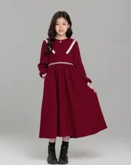 秋冬ワンピース キッズ 女子 子ども服 ドレス Aライン おしゃれ キッズ 小学校 普段着 女の子 カジュアル ジュニア 発表会 可愛いシンプル  卒業式 長袖 襟付き スイート