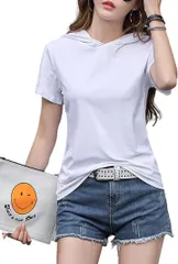 Haberry(ハベリィ) パーカー T シャツ カットソー フード 付き 無地 フーディー レディースナガソデ 秋 冬 (ホワイト,  L)