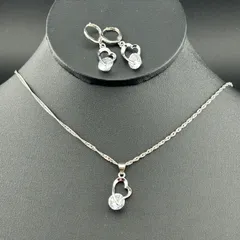 【新品】アクセサリー ネックレス ピアス 3点セット ハート デザイン レディース シルバー カラー◆