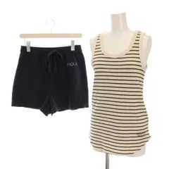 ジェラートピケ gelato pique ルームウェア パジャマ セットアップ 上下 ワッフルタンクトップ ボーダー ツインズキャットショートパンツ F 紺 ネイビー 白 ホワイト PWCT234233 PWNP234034 /YM ■MU