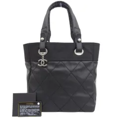 【本物保証】 保付 新品同様 シャネル CHANEL パリビアリッツPM A34208 シール付 12番台 ハンド トートバッグ コーティングキャンバス 黒