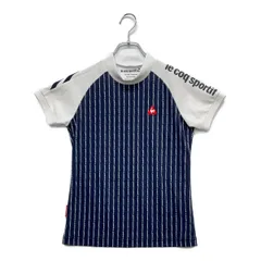 中古 レディース ルコックスポルティフ le coq sportif 半袖シャツ M 紺×白 ネイビー モックネックカットソー ストライプ