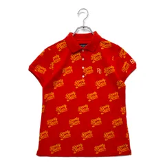 中古 レディース パーリーゲイツ PEARLY GATES 半袖ポロシャツ 1(M) オレンジ 鹿の子 ロゴ総柄