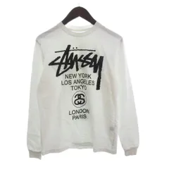ステューシー STUSSY ワールドツアー Tシャツ カットソー 長袖 コットン プリント ロゴ 白 ホワイト S