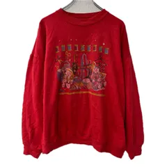 USA製 Disney MICKEY プリントスウェット トレーナー XL レッド ディズニー イラスト プルオーバー トップス 秋物 a712-6012