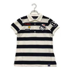 中古 レディース パーリーゲイツ PEARLY GATES 半袖ポロシャツ 0(S) 濃紺×白 ボーダー ワッペン