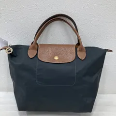 7405　LONGCHAMP　ロンシャン　ハンドバッグ　 ルプリアージュ　グレー系　ナイロン　 レザー　レディース