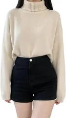 Belle Iza Bella デニム ジーンズ ショート パンツ レディース ボトムス 無地 ジーパン 短い ズボン デニムパンツ 薄手 スリム シンプル かわいい (ブラック,  XL)