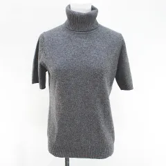 ユニクロ UNIQLO 半袖 ニット セーター タートルネック カシミヤ L 灰系 グレー リブ 無地