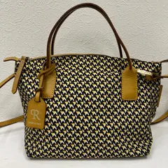 7406　ROBERTA PIERI　ロベルタピエリ　 ハンドバッグ　2way　ショルダーバッグ　 タタミ　TATAMI　総柄　イエロー系　 マスタード　ナイロン　レザー　レディース