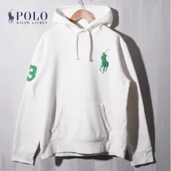 ポロラルフローレン POLO RALPH LAUREN パーカー L ホワイト グリーン ビッグポニー ロゴ刺繍 3 ストリート アメカジ Y2K ユニセックス 古着 F863