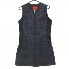 【美品】ルコックゴルフ 中綿ノースリーブワンピース 黒 ロゴ赤 フルジップ レディース L ゴルフウェア le coq sportif